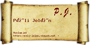 Páli Jolán névjegykártya